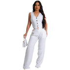 FONORA™ - Elegant V-Neck Crop Tank and High Waist Pants Set