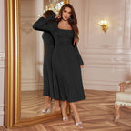 KIKYA™ - Classy Plain Flounce Sleeve Square Neck Dress