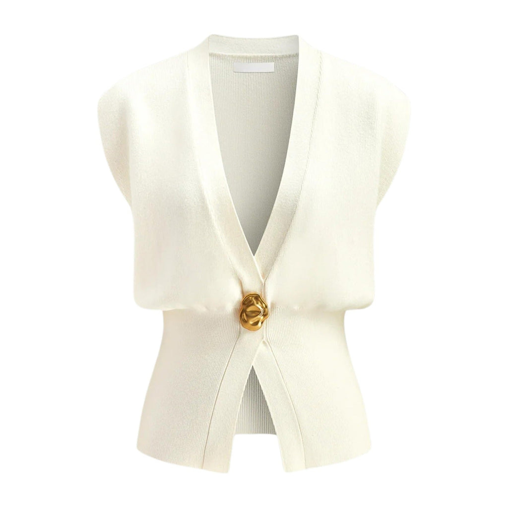 DAISY™ – Elegant V-Neck Button-Front Vest Top