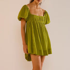 DALAWA™ - Chic Summer Puff Sleeve Square Neck Mini Dress
