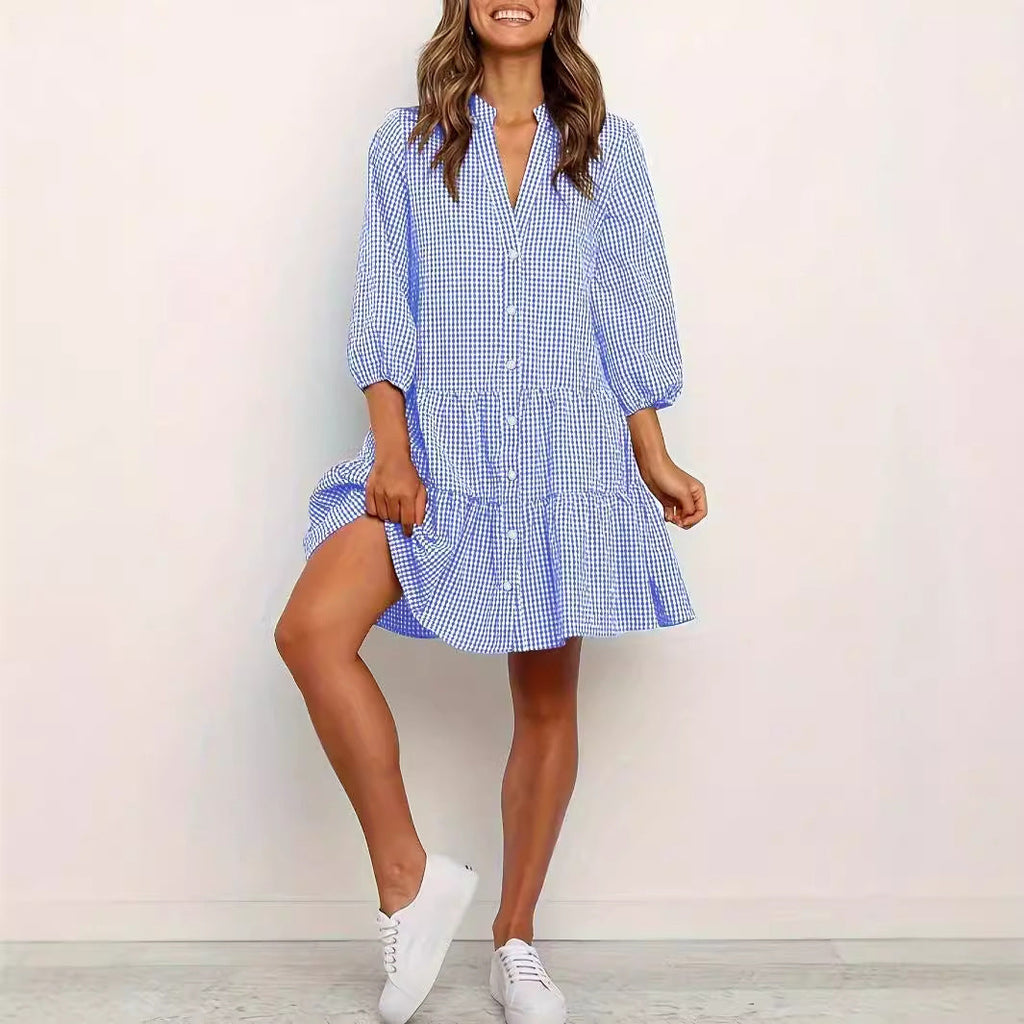 GARDENIA™ – Classic Button Front Ruffle Hem Mini Dress