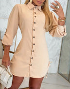 SAFARA™ - Casual Button Down Long Sleeve Mini Dress