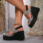 WAYNA™ – Chic Checked Slip-On Wedge Sandals