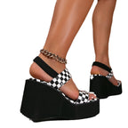 WAYNA™ – Chic Checked Slip-On Wedge Sandals