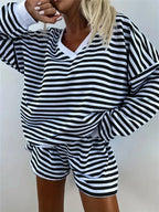 NOLANI™ – Relaxed Fit Striped V-Neck Lounge Set