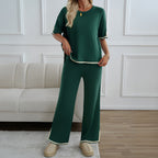 MAHALINA™ – Chic Short Sleeve and Wide Leg Lounge Set