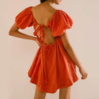 DALAWA™ - Chic Summer Puff Sleeve Square Neck Mini Dress