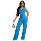 FONORA™ - Elegant V-Neck Crop Tank and High Waist Pants Set