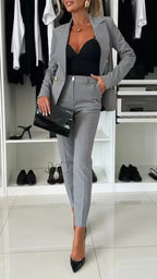 PENNIE™ - Classy Collar Blazer and Flared Pants Set
