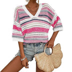 KELISE™ – Casual Striped Crochet V-Neck Summer Top