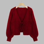 SHERICA™ – Cozy Vintage Chunky Tie-Front Long Sleeve Cardigan