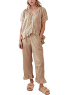 Hadley™ - Gingham Puff Sleeve Ruffle Pajama Set