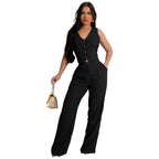 FONORA™ - Elegant V-Neck Crop Tank and High Waist Pants Set