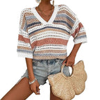 KELISE™ – Casual Striped Crochet V-Neck Summer Top