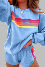 JOVIE™ - Comfy Striped Crew Neck Top and Shorts Pajama Set
