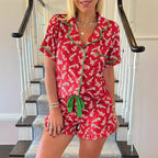 Rylee™ - Cute Christmas Candy Print Pajama Shorts Set