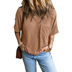JANELLE™ – Casual Textured Pocket V-Neck Tee