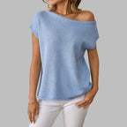 JUDITH™ - Classy Off Shoulder  Short Sleeve Sweater Blouse