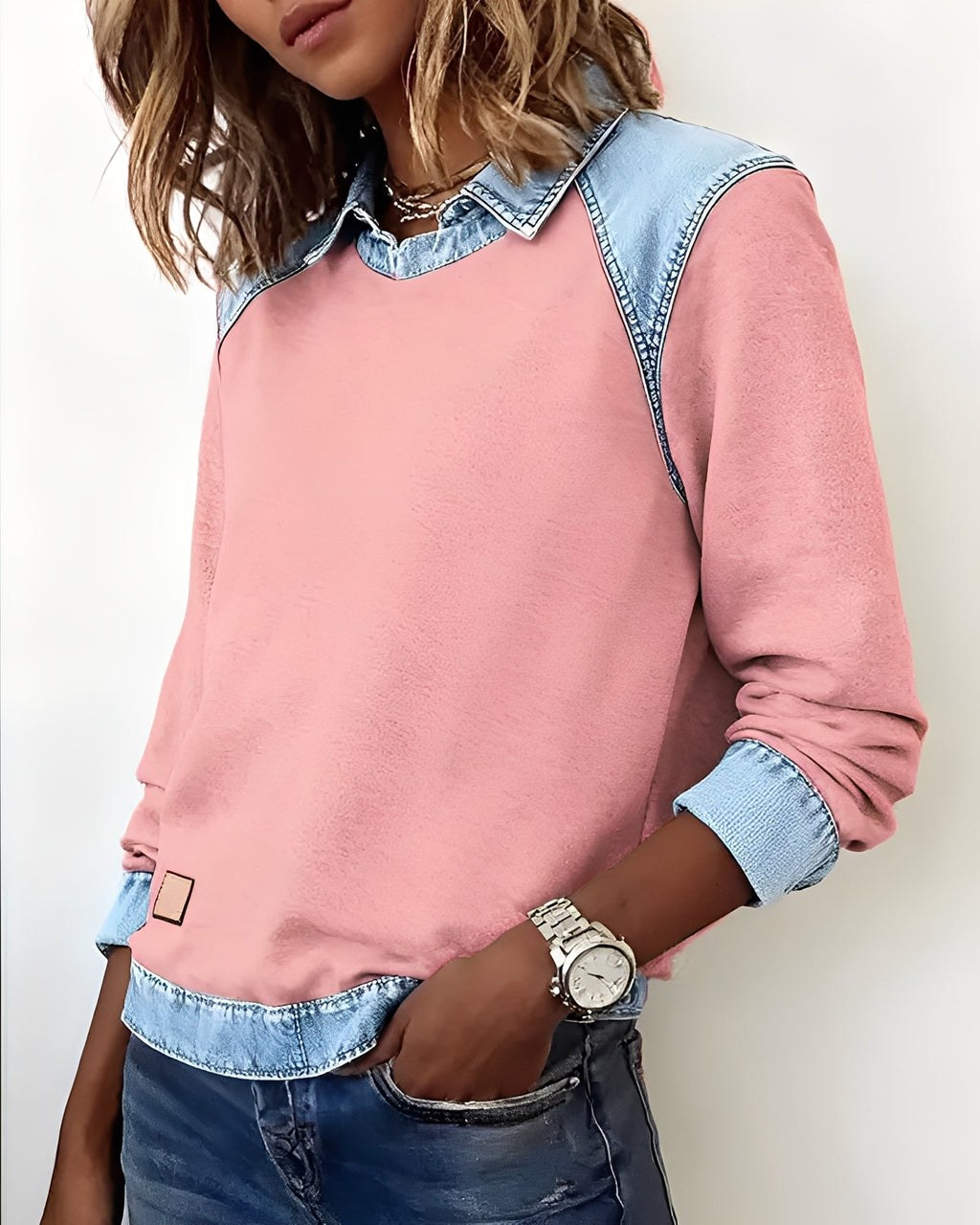 Maria – polo jumper with denim details