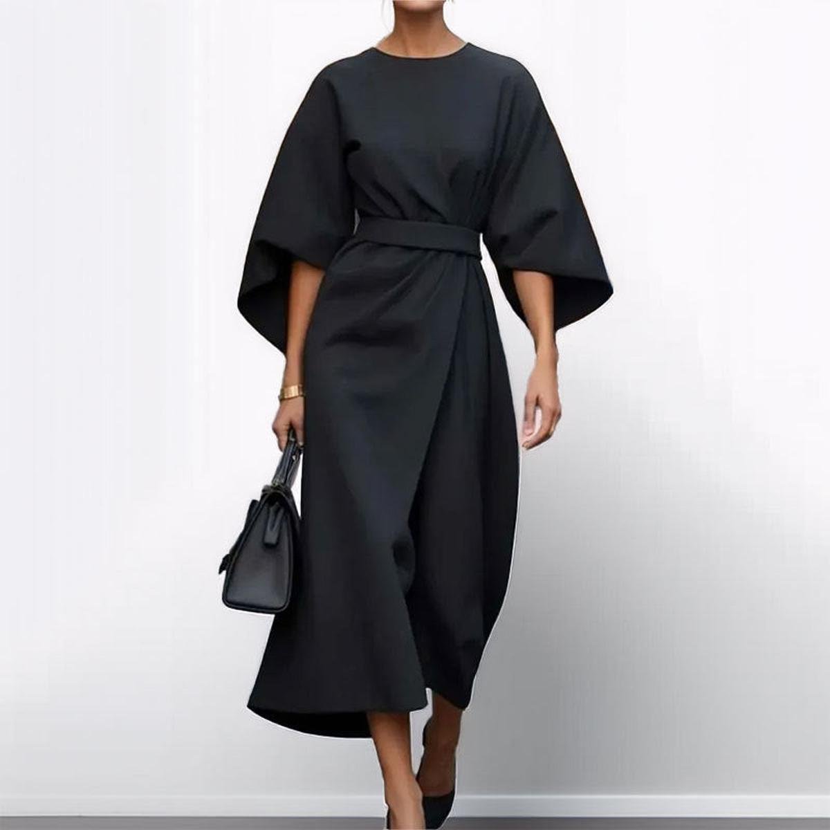 Lucyna – Satin Maxi Dress with Batwing Sleeves