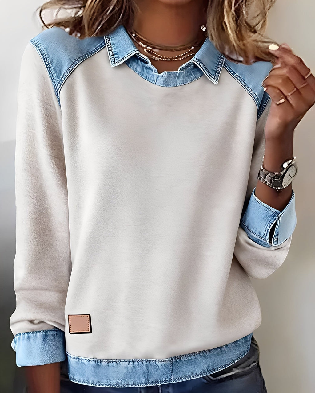 Maria – polo jumper with denim details