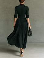 Aleksandra - Pleated Maxi Dress with Collar and High Waist