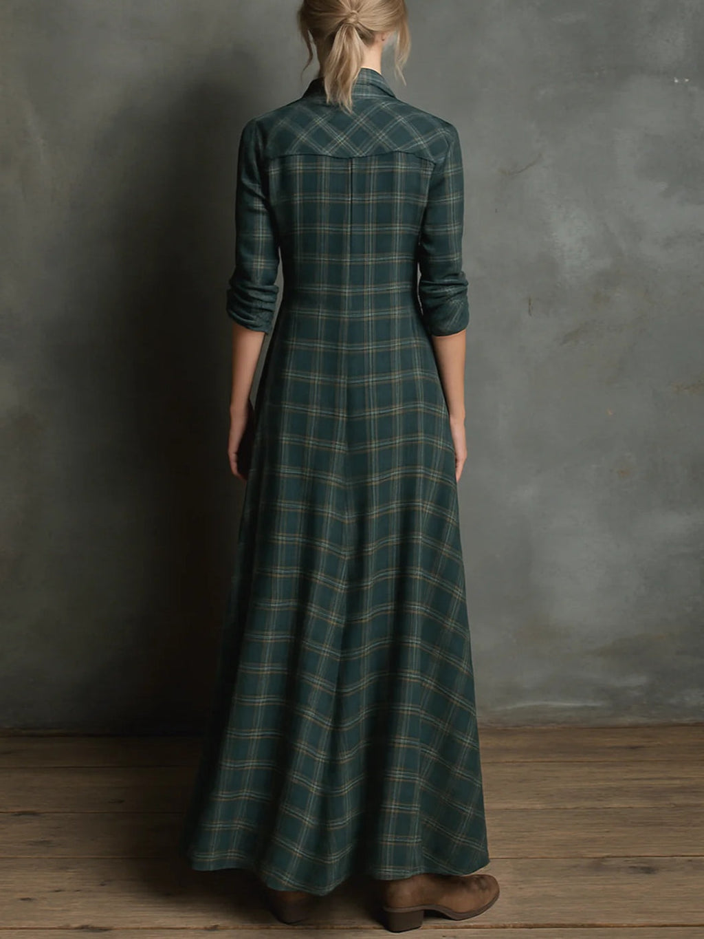 Anna - Long plaid dress made of cotton for spring and autumn