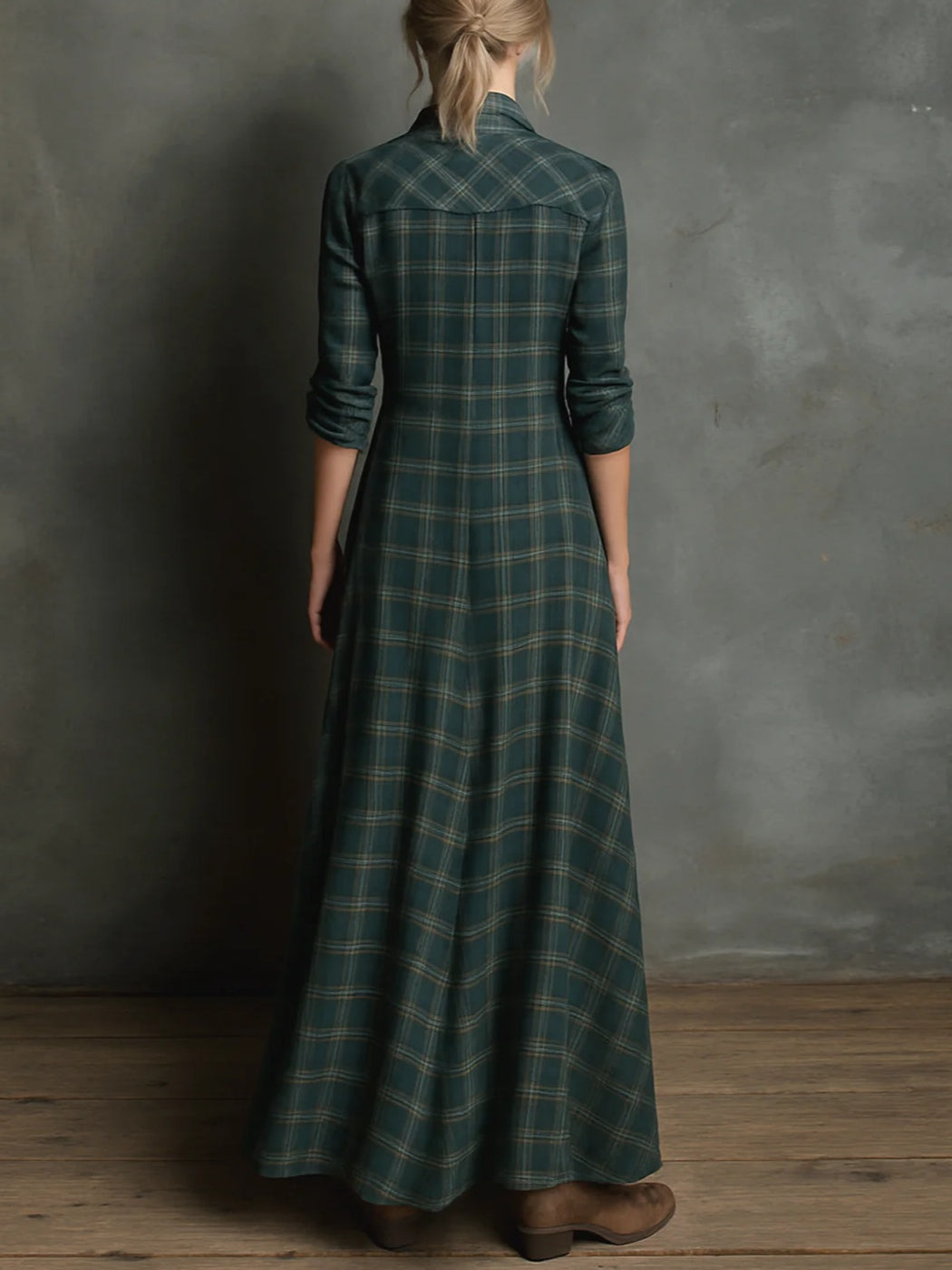 Anna - Long plaid dress made of cotton for spring and autumn