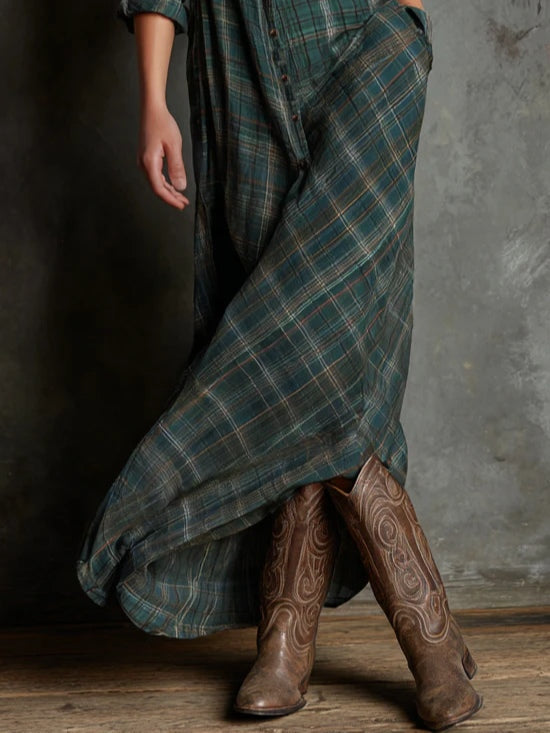 Anna - Long plaid dress made of cotton for spring and autumn