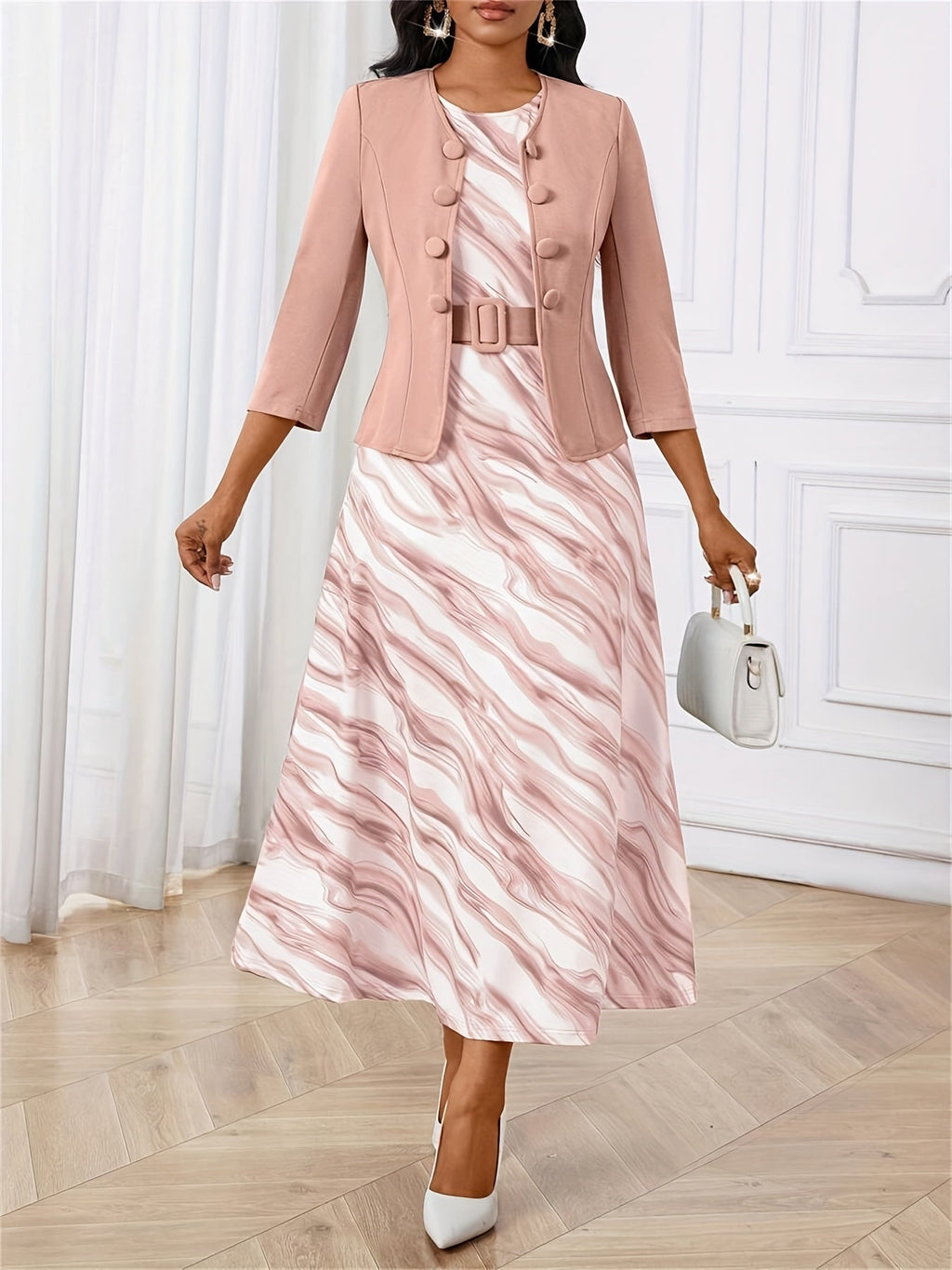 Bożena – Two-Piece Set with Belt and Pattern