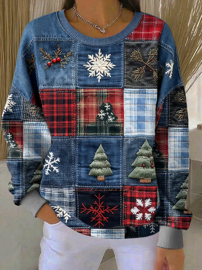 Nora - Christmas Sweater with Patchwork Print