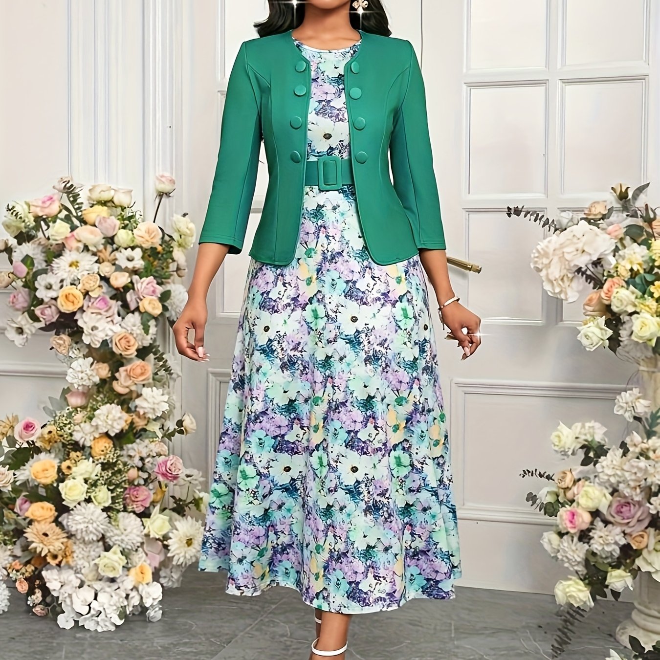 Bożena – Two-Piece Set with Belt and Pattern