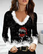 Celeste Patterned Long-Sleeved V Neck Top