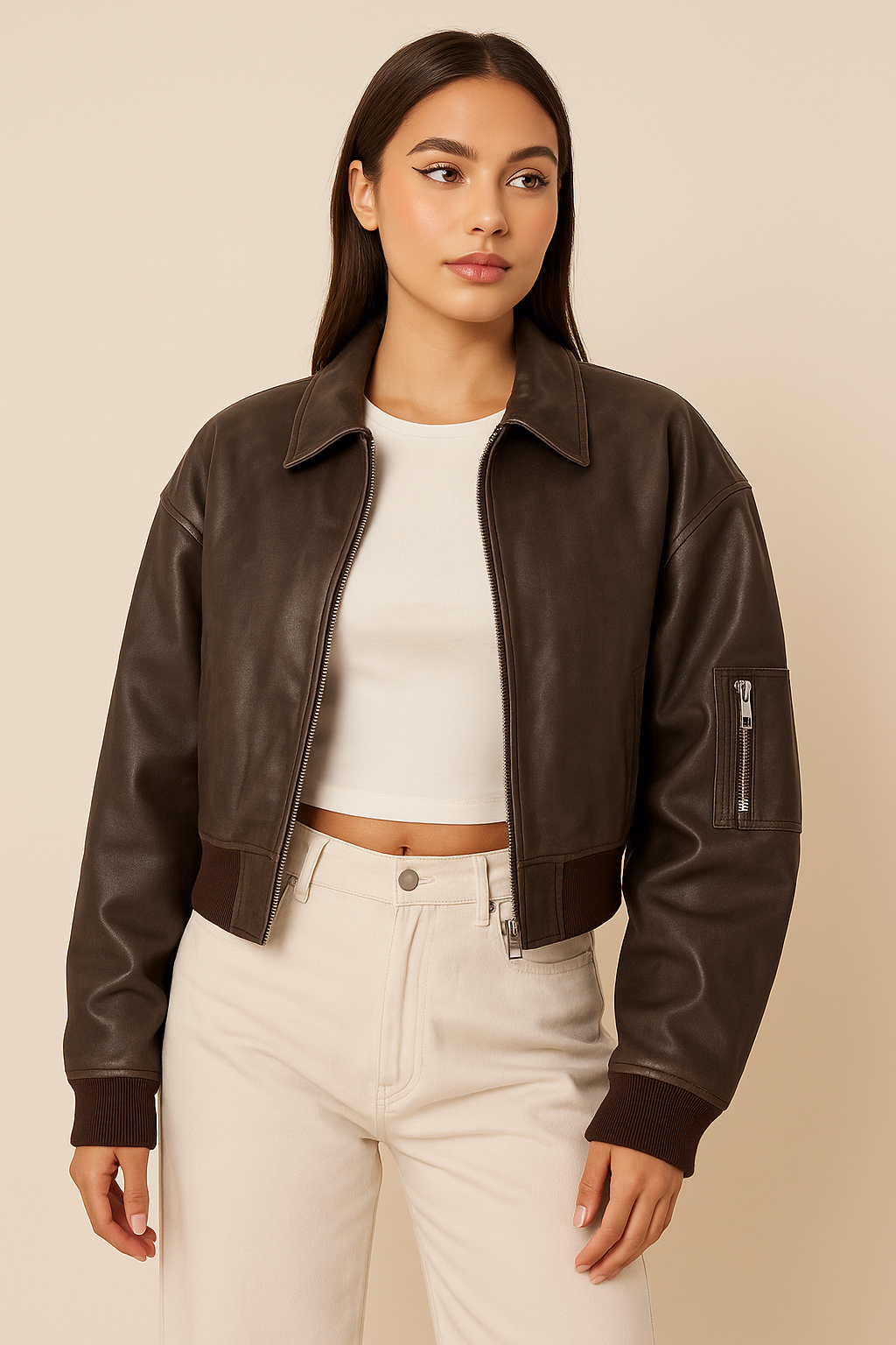 FRESH LABEL | Cropped Bomber Jacket
