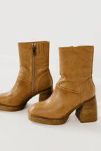 Leather Block Heel Ankle Boots Women