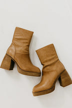 Leather Block Heel Ankle Boots Women
