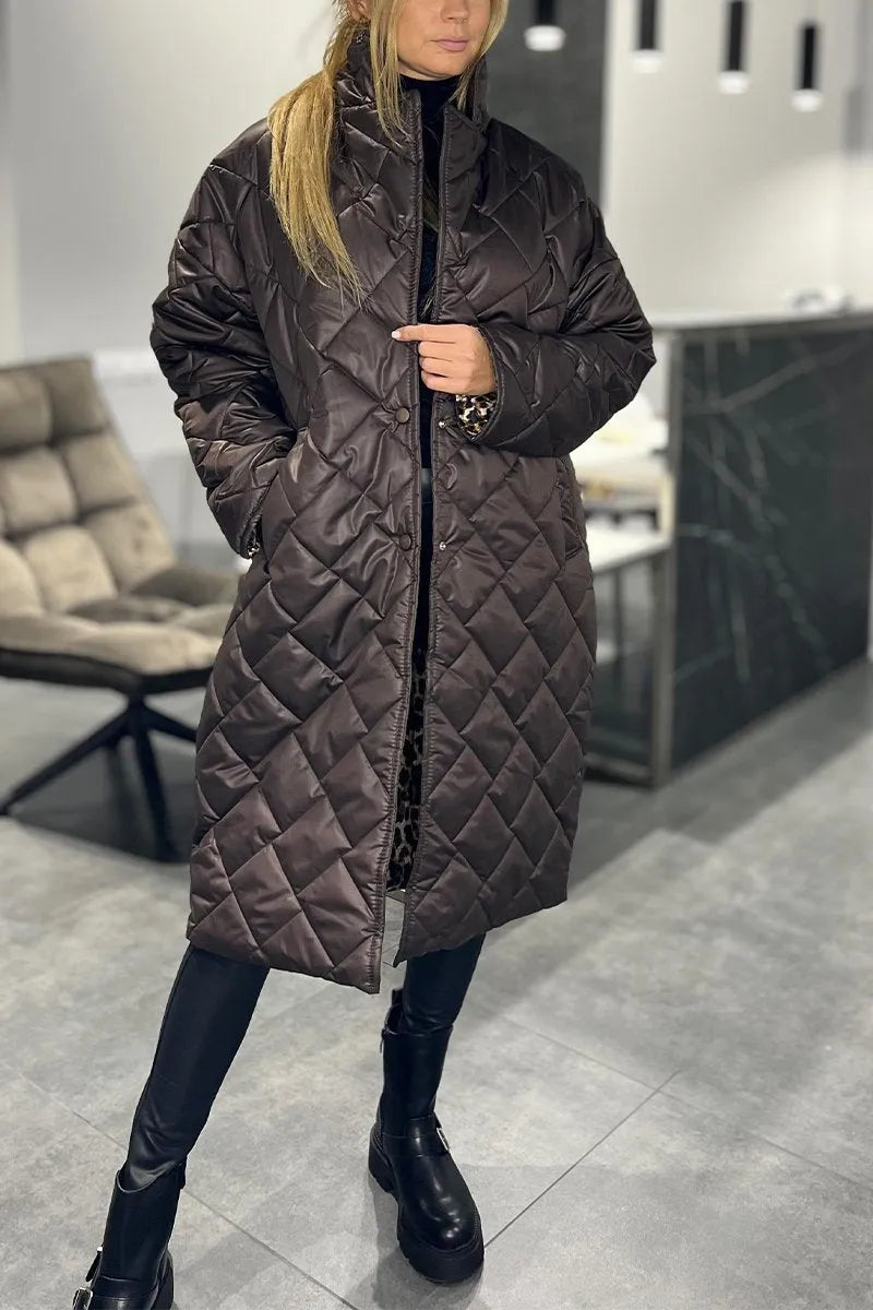 Beata | Reversible Quilted Coat with Leopard Print Lining