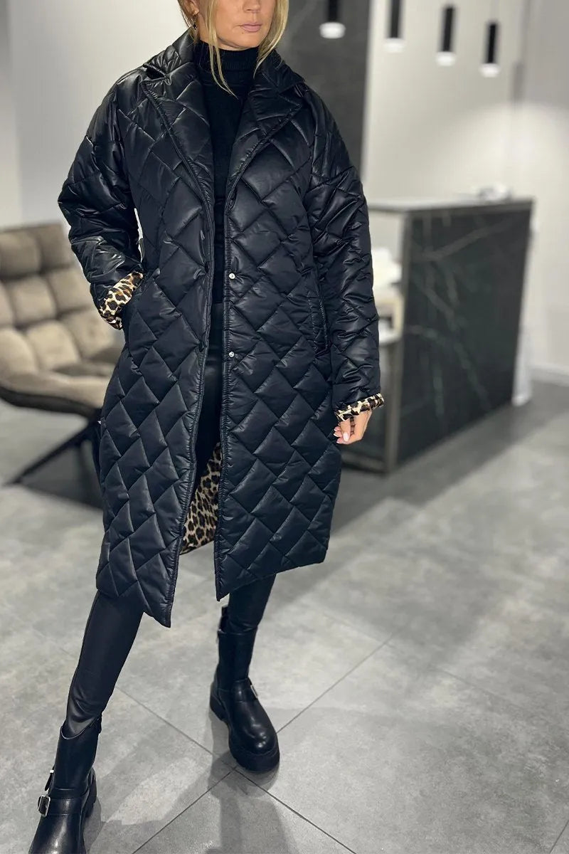Ofira™ – Reversible Quilted Coat with Leopard Lining