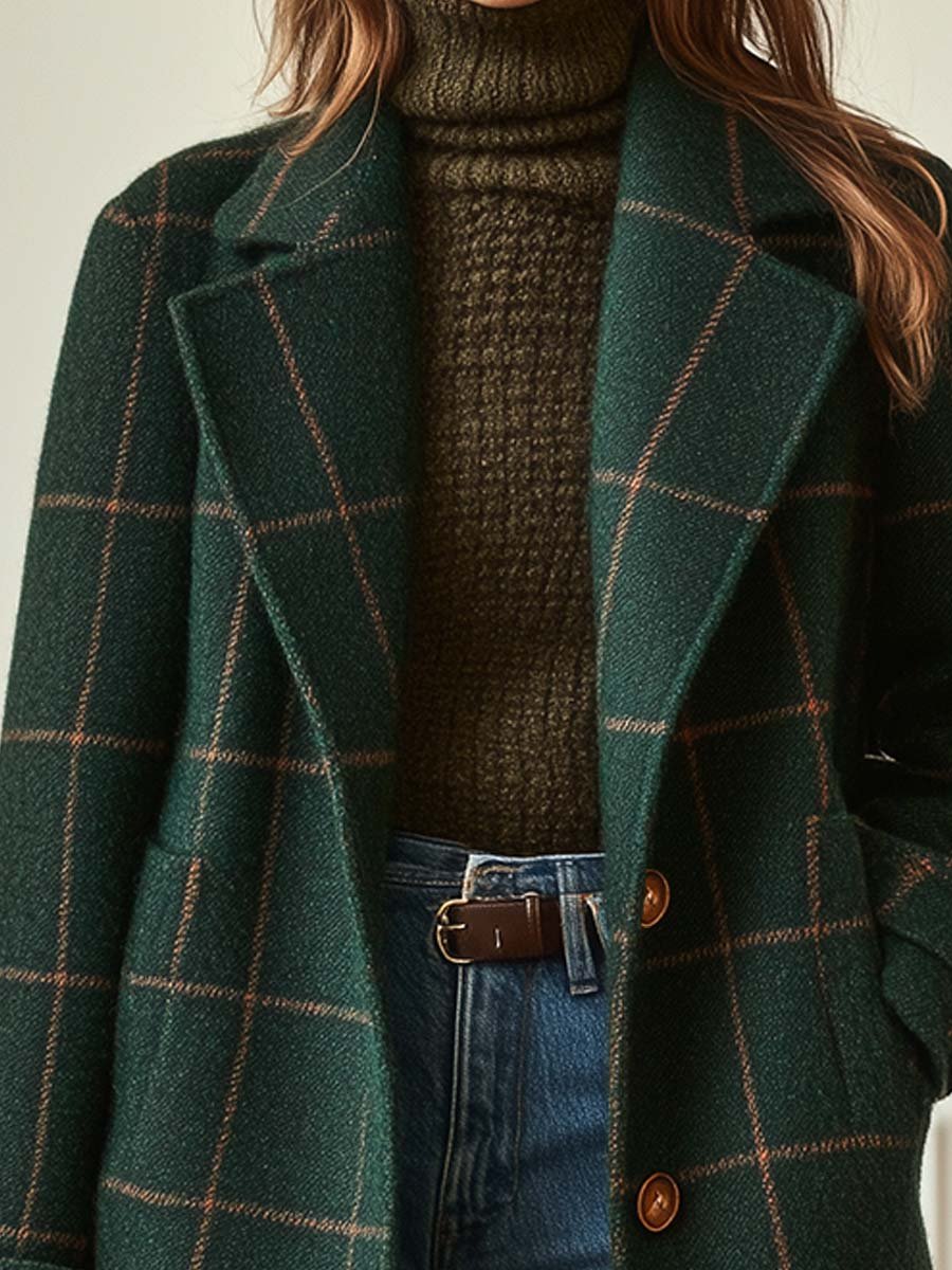 Bożena | Retro check tweed jacket with collar