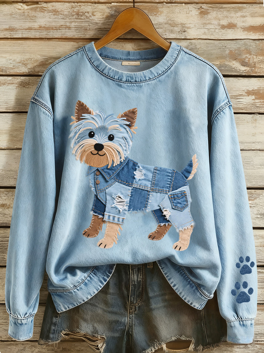 Beautiful ladies' hoodie with Yorkshire Terrier patchwork design