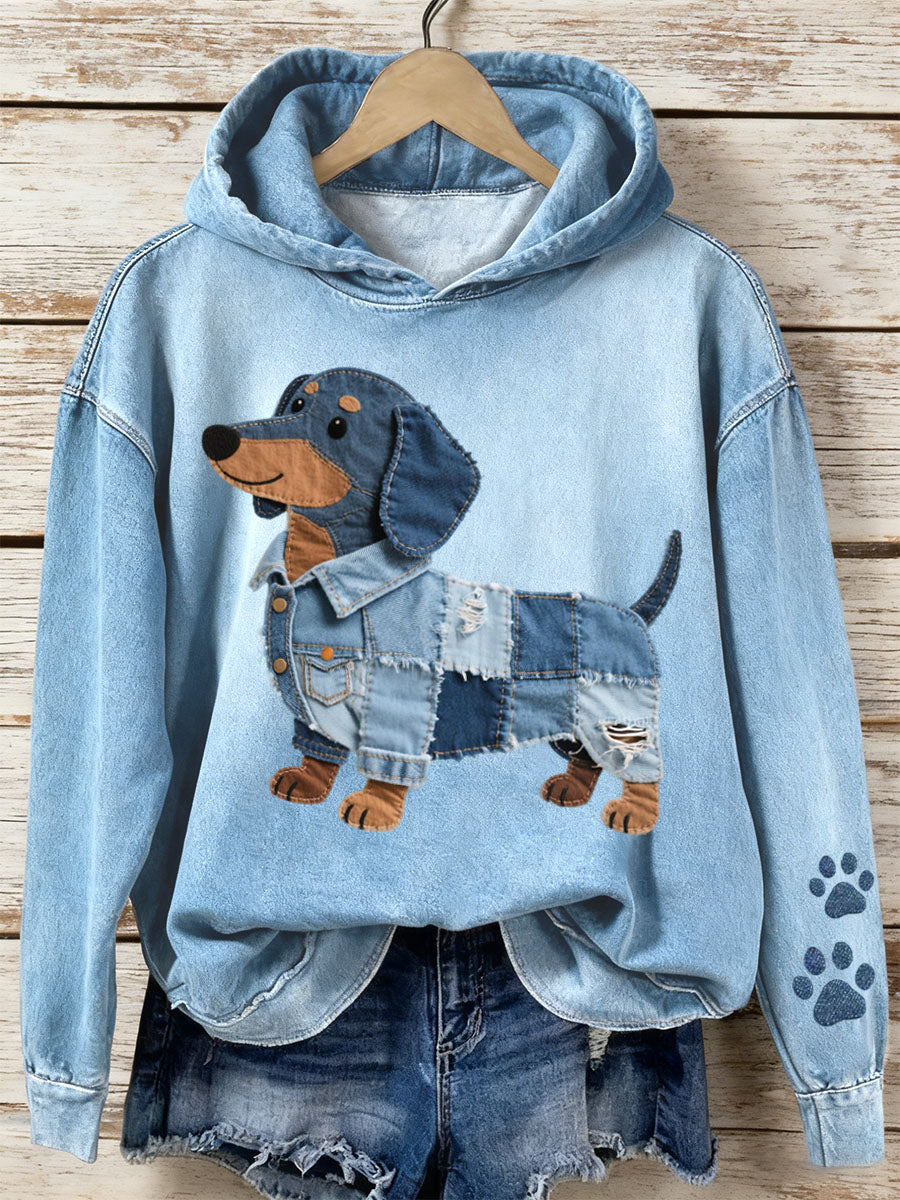 Ladies' Hoodie Patchwork Art Dog Motif