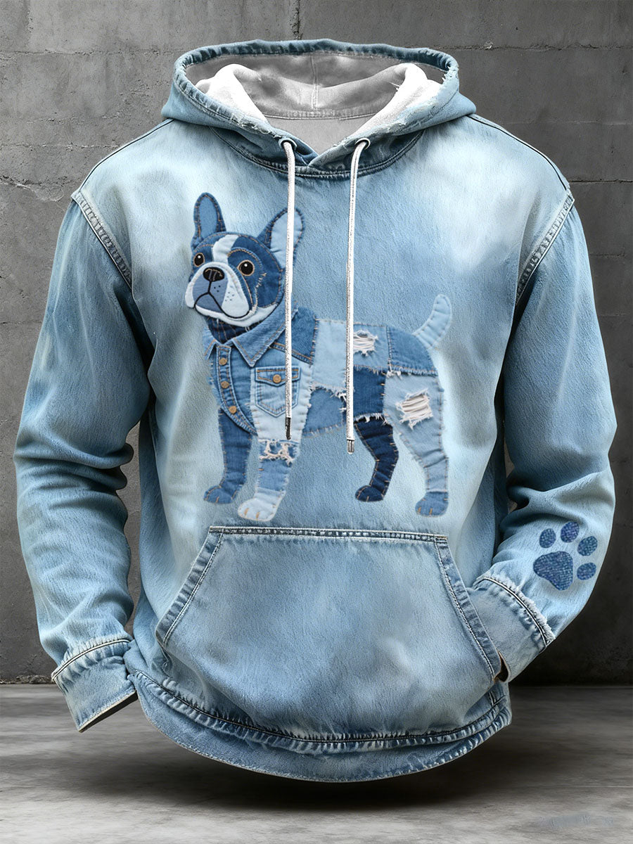 Men's hoodie with patchwork in French bulldog style