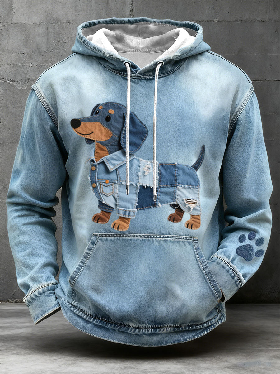 Men's Hoodie Patchwork Art Dachshund Pattern